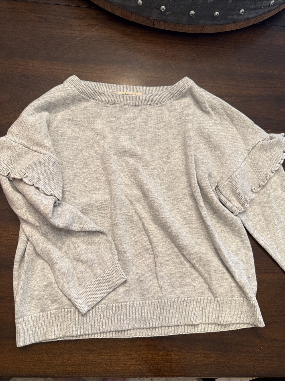 Girls' Light Gray Ruffle-Sleeve Sweater Top